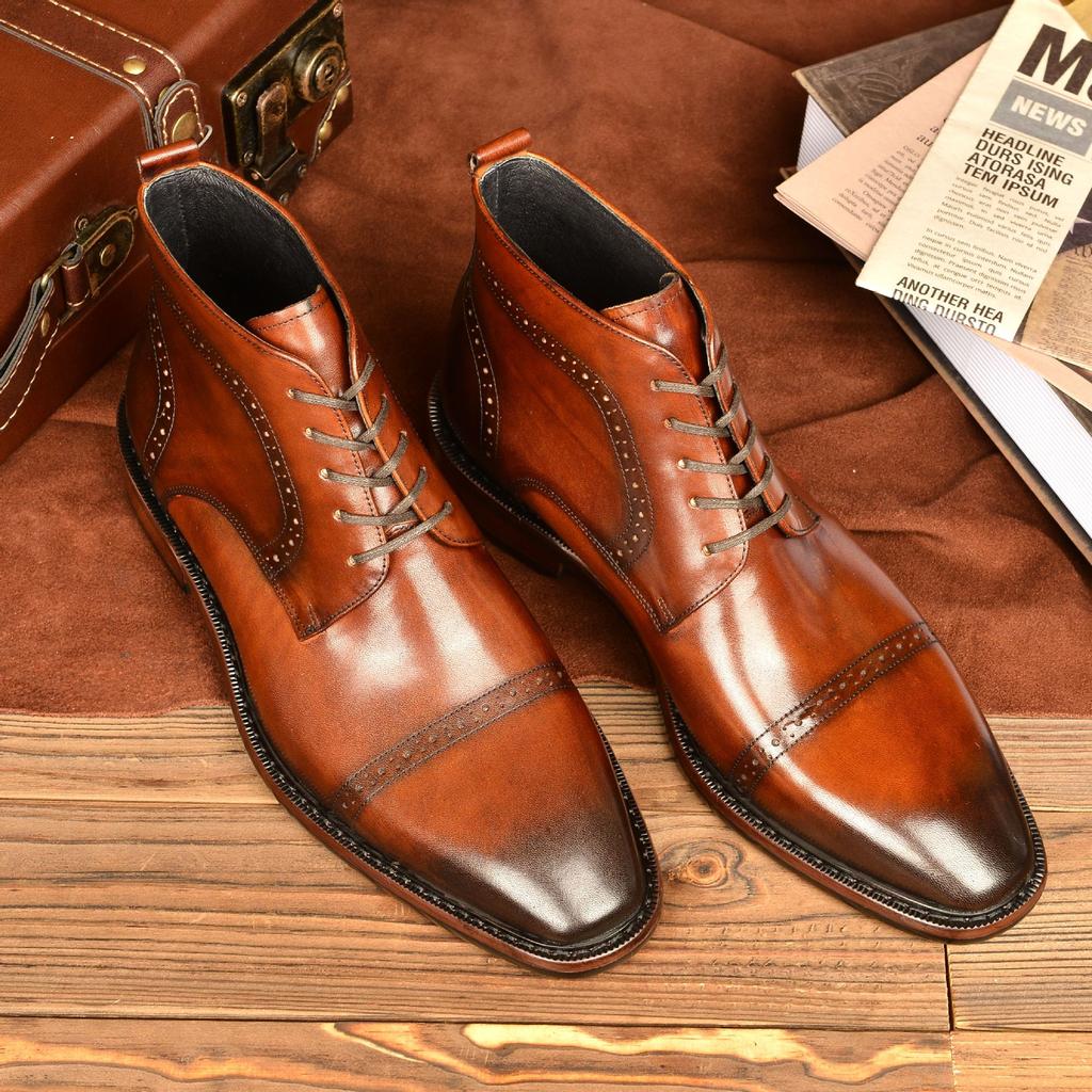 Fashion New Vintage  Boots Men's Topcoat Cowhide Business Dress Leather Shoes British Men's Boots Genuine Leather Boots