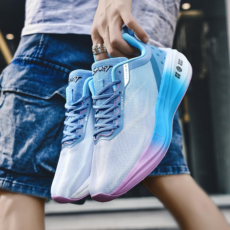 

Кроссовки для бега для мужчин и женщин, летние сетчатые, дышащие, с мягкой подошвой, спортивная обувь с углеродной пластиной, амортизирующая, для подростков и студентов, кроссовки для бега 45