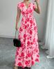 Short-sleeved dress, new printed V-neck long dress, European and American summer waist women's clothing