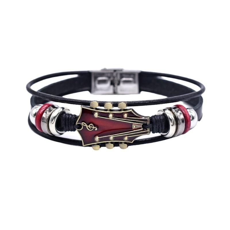 

Handmade Leather Bracelet Guitar Theme Leather Strap Multilayer Wrist Jewelry Leather Texture Present for Woman and Man