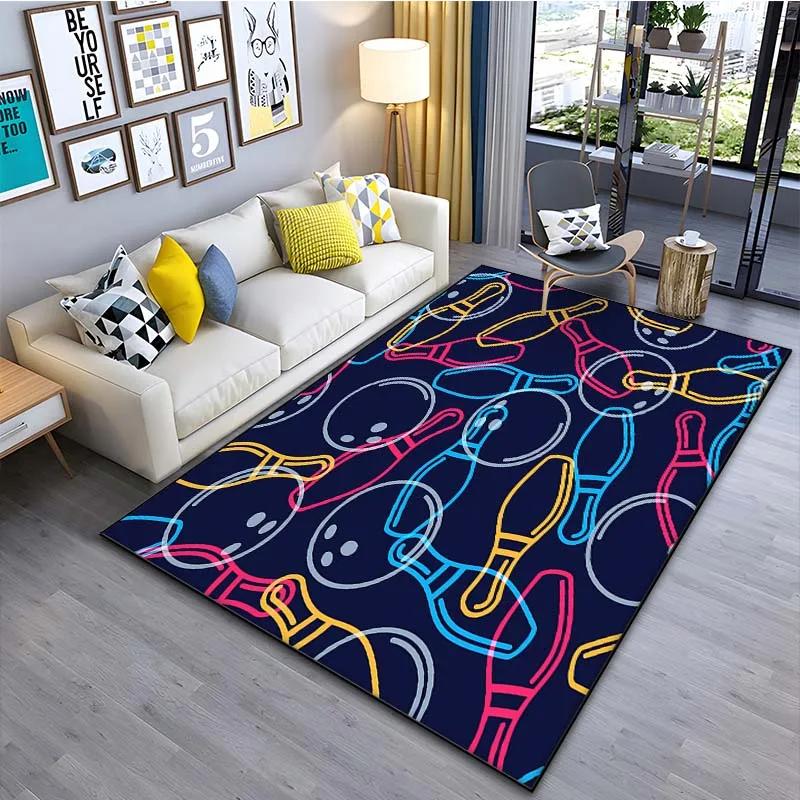 Bowling Party Area Rug for Boys Bedroom Living Room Decor Bowling Ball Carpet Sport Theme Floor Mat Non Slip Entrance Doormat