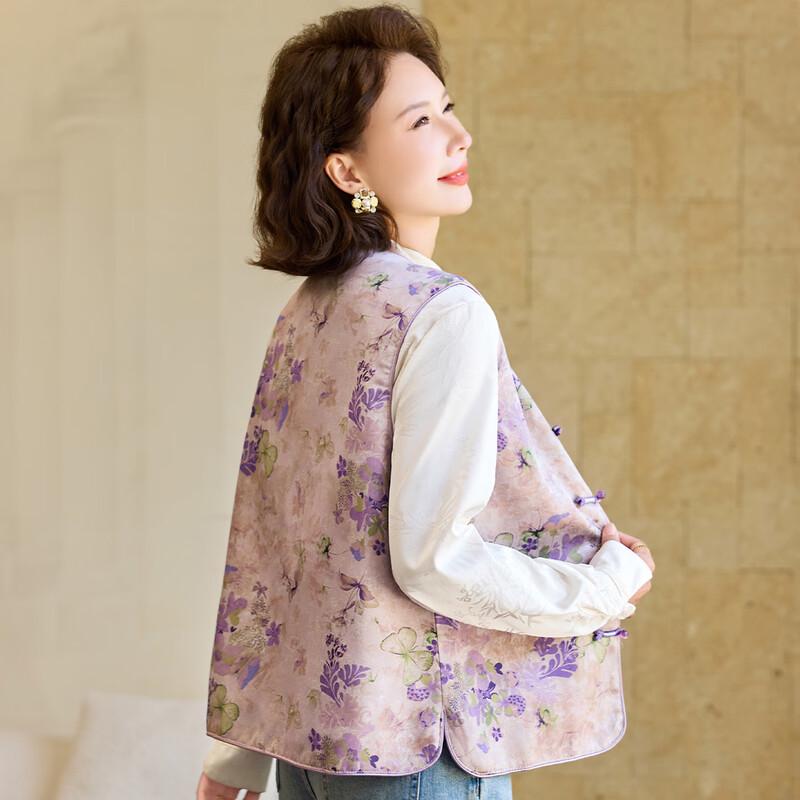Pasto 2025 Autumn New Chinese Style Floral Print Disc Button Vest
