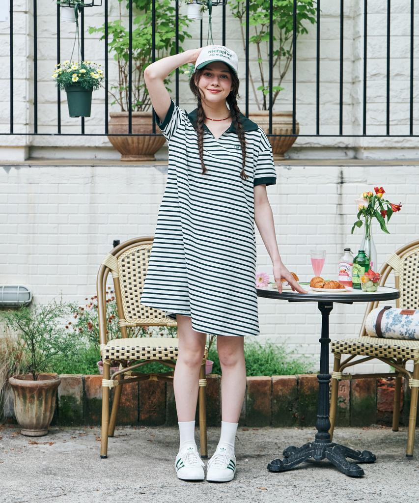 Metapeo Met Striped Collar Summer Dress Green