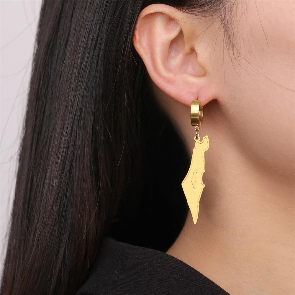 Exquisite Country Map Dangle Piercing Earrings Stainless Stee Arabic Calligraphy Geography Earring Amulet Jewelry Gifts