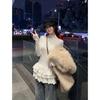 Korean High Neck Women's Slim Fit T-Shirt - Thermal Fleece, Lace Trim, Autumn/Winter Style