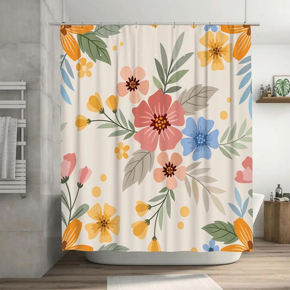 Decorative Shower Curtain Set Floral Print Design for Bathroom Decoration Modern Home Decor Available in Various Sizes