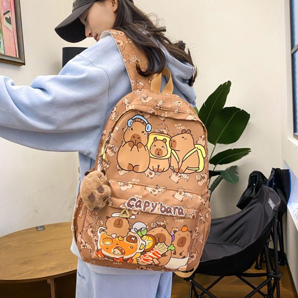 New Large Capacity Capybara Backpack Cartoon Ultra-light Student Schoolbag Breathable Nylon Book Bag