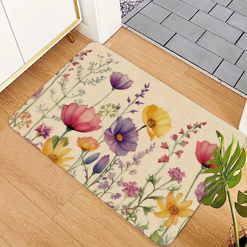 1PC Wildflowers Pattern Door Mats Kitchen Rugs Non-Slip Pop Design Bathroom Rugs Bath Mat Carpet for Home Sink Laundry Decor