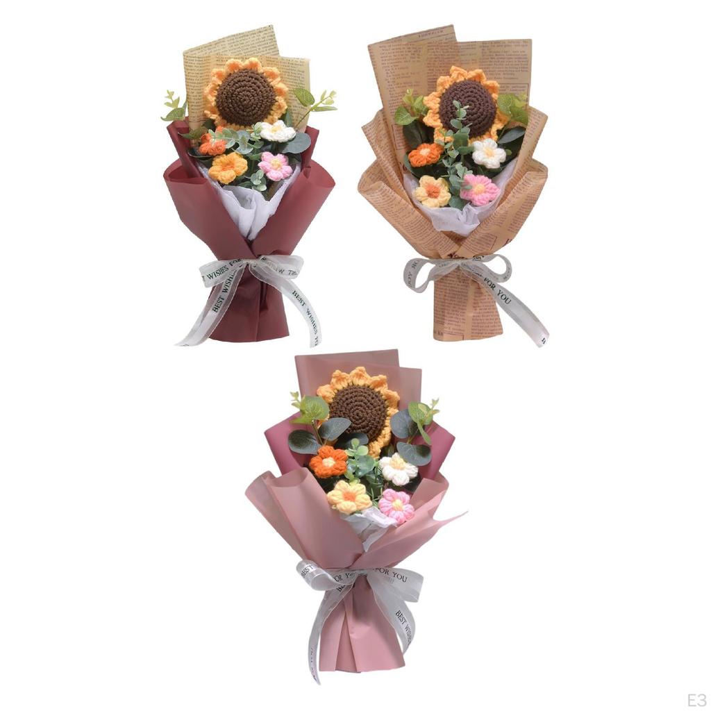 Crochet Flower Bouquet Artificial Finished Home Office Decor Floral