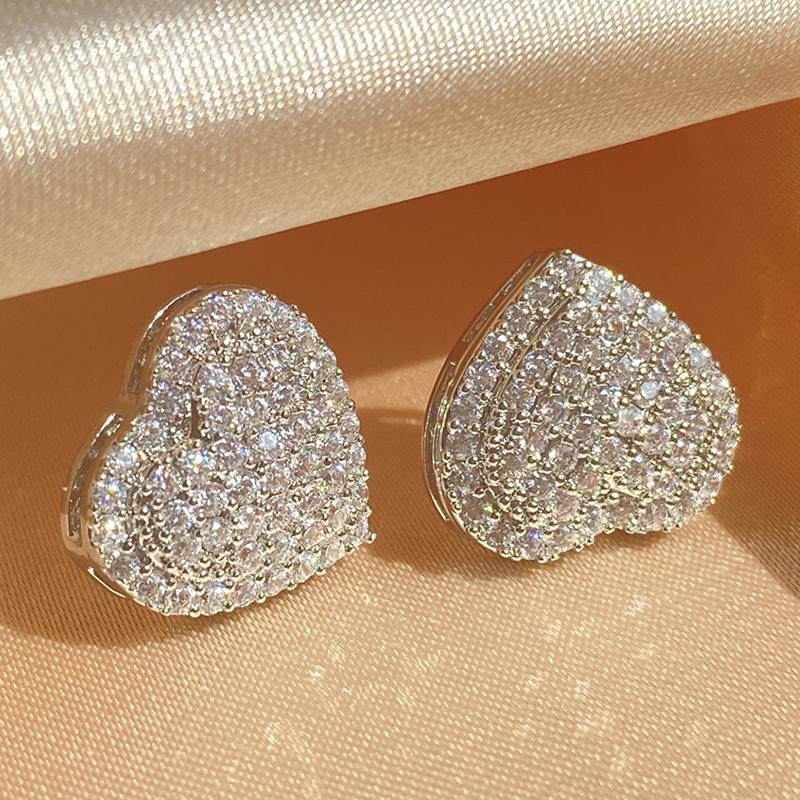 ZAKOL Loving Heart Zirconia Stud Earrings For Women Girls Copper Color Metal Crystal Ears Accessories Wedding Zircon Gifts