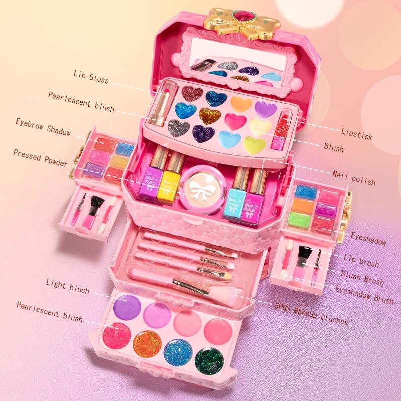Girl Makeup Suitcase Kit Non-Toxic Lipstict Kids Simulation Cosmetics Nail Polish Beauty Fashion Toy For 6 Years Children Gifts
