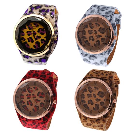 Women's Leopard Faux Leather Strap Charm Roman Numerals Quartz Wrist Watch