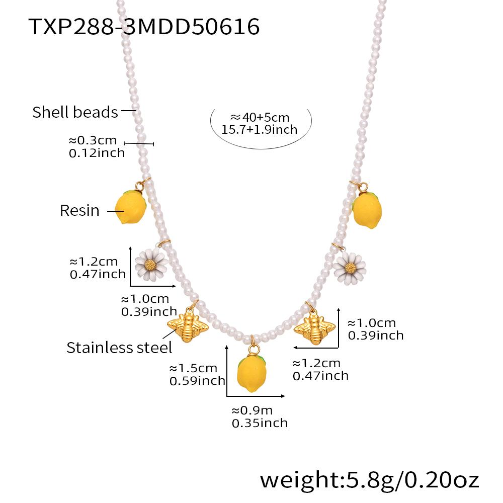 Nivora Resin Fruit Lemon Pendant Necklace For Women Imitation Zircon Stainless Steel Zircon Handmade Strand Beads Choker Zircon