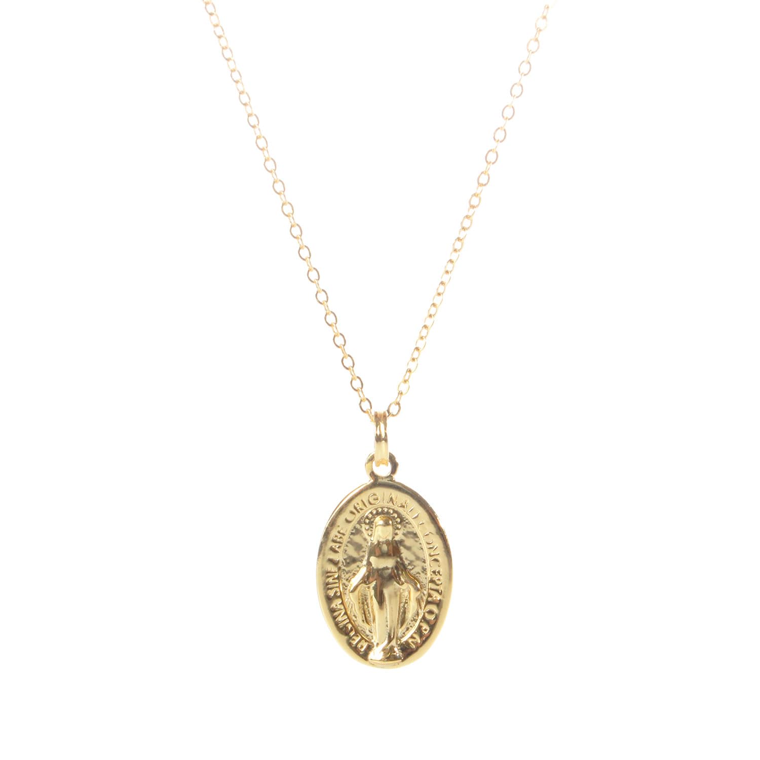 

Genuine Silver 925 and 18K Gold Maria Medal Necklace Pendant for Men and Women. Simple, thin, small chain set with drawstring pouch. Casual, cute,
