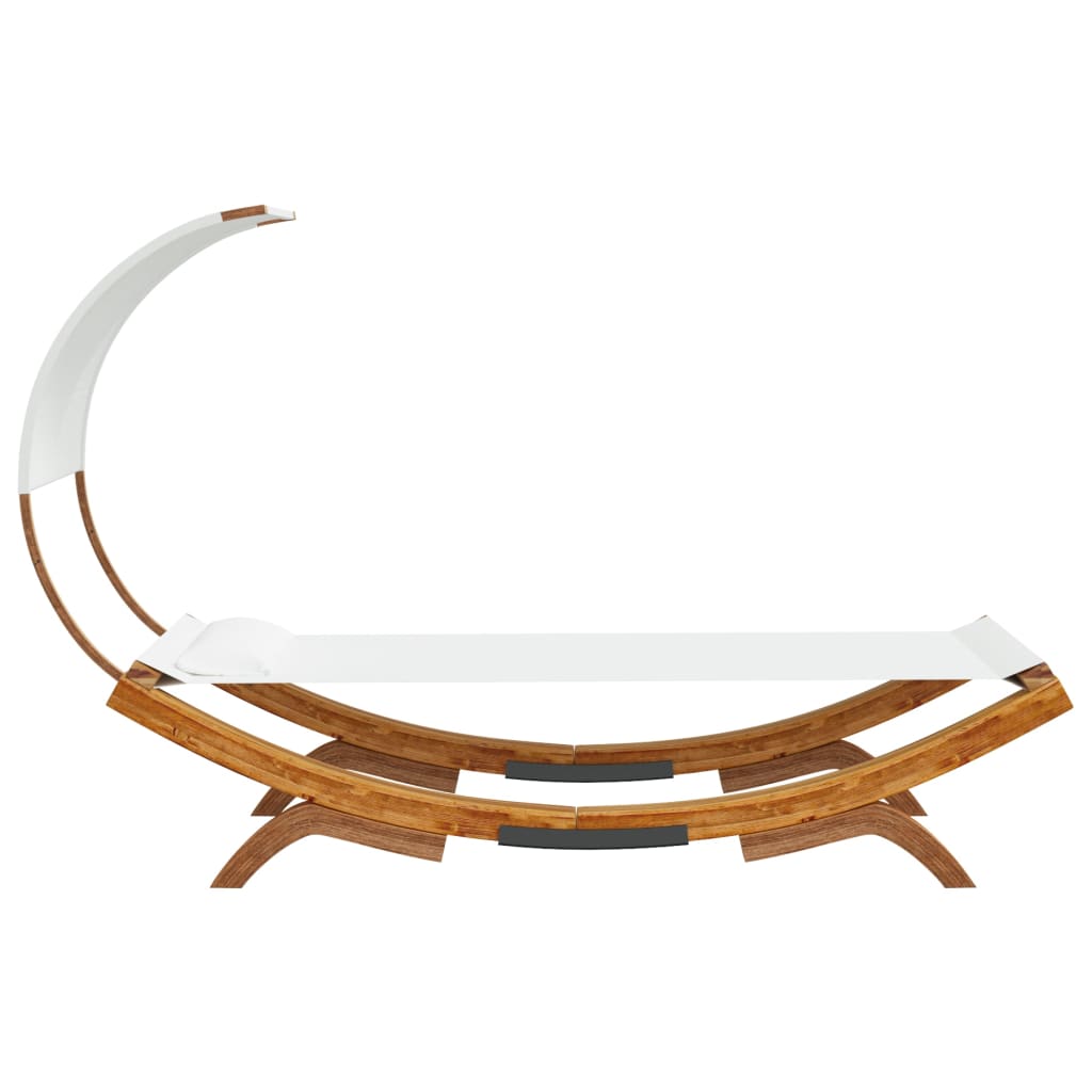 Sun Lounger with Canopy 100 x 200 x 126 cm Solid Bentwood Cream