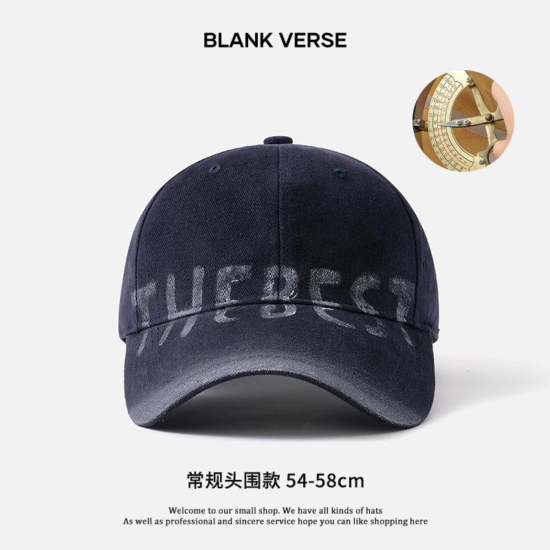 Retro Buchstaben graue Baseballkappe Damen breite Krempe Gesicht klein zeigende Kappe vielseitiger Hut für großen Kopfumfang