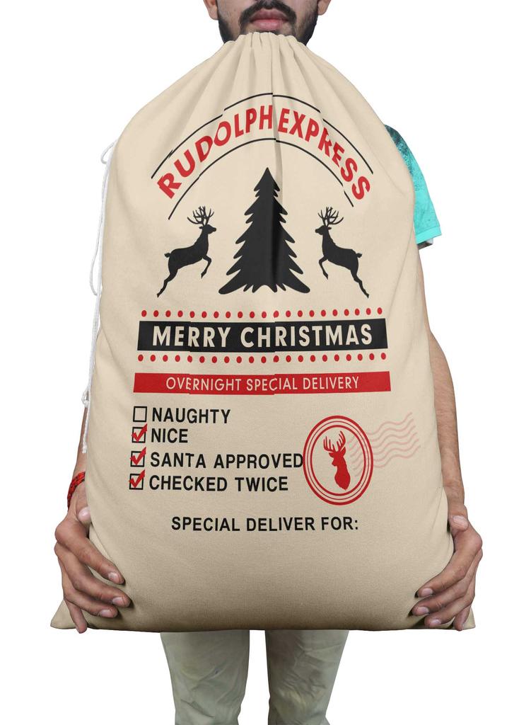 Printtoo Pack Of 2 Pcs Xmas Presents Storage Bags Large Santa Gift Sack With Drawstring Christmas Party Favor 27x20 Inch