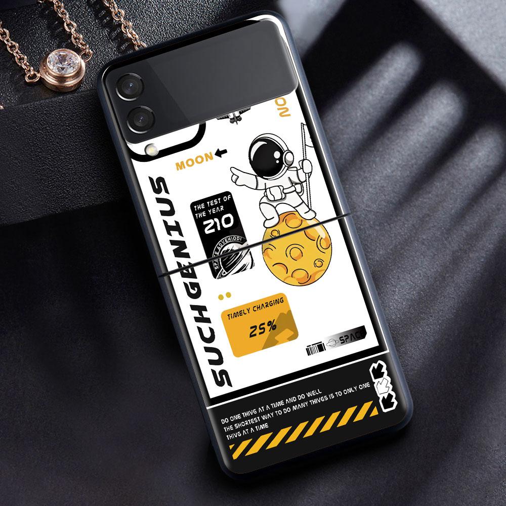 Case For Samsung Galaxy Z Flip 3 4 5G Black Hard PC Phone Housing Z Flip4 Luxury Segmented Cover Luxury Astronaut