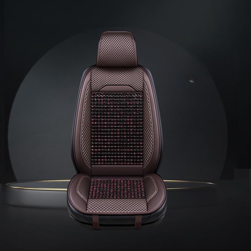 Luxury PU Leather & Wooden Bead Car Seat Cushion – Breathable, Durable & Easy-Clean – Fits Most Cars, Trucks,  and SUVs