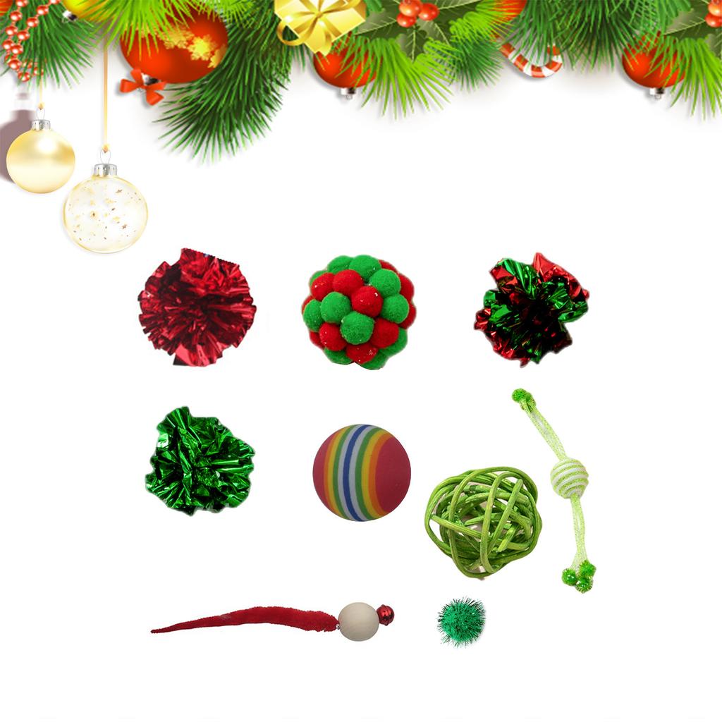 Christmas Cat Balls Toy Accessories Furry Balls Pompoms Rattan Balls Mouse Cat Toy Attachments Balls Mouse