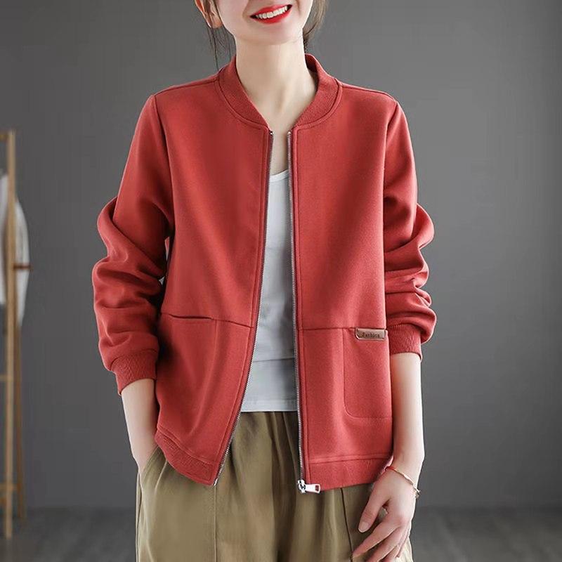Women's Short Jacket Women's Loose Zipper Cardigan Sweater Medium Casual Stick