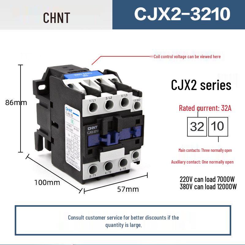 Chint Three-Phase AC Contactor CJX2 Series, 220V/380V, Models: 0910, 1210, 1810, 2510