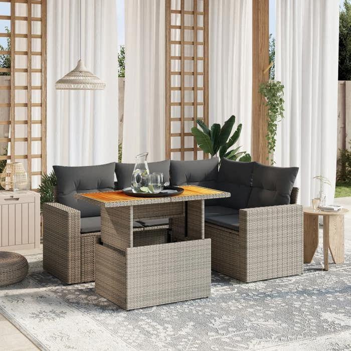 VidaXL Garden Lounge Set with Cushions 5 Pcs, Patio Sofas, Patio Furniture Set, Outdoor Furniture, Grey 3271298