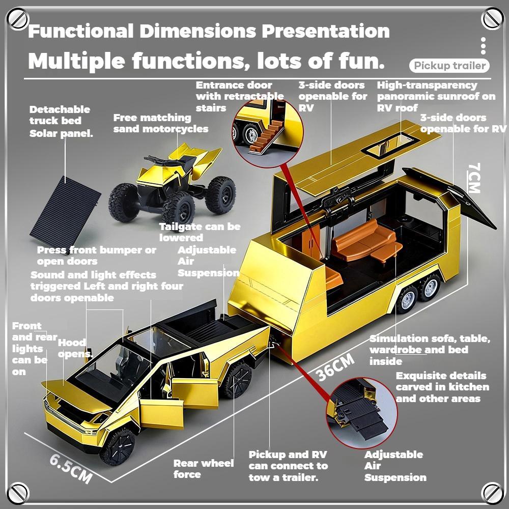 1/32 Goldener Tesla Cybertruck Geländewagen Pickup LKW Legierung Metall Druckguss Modellauto Perfektes Weihnachtsgeschenk Junge & Geeignet für Sammlerstücke