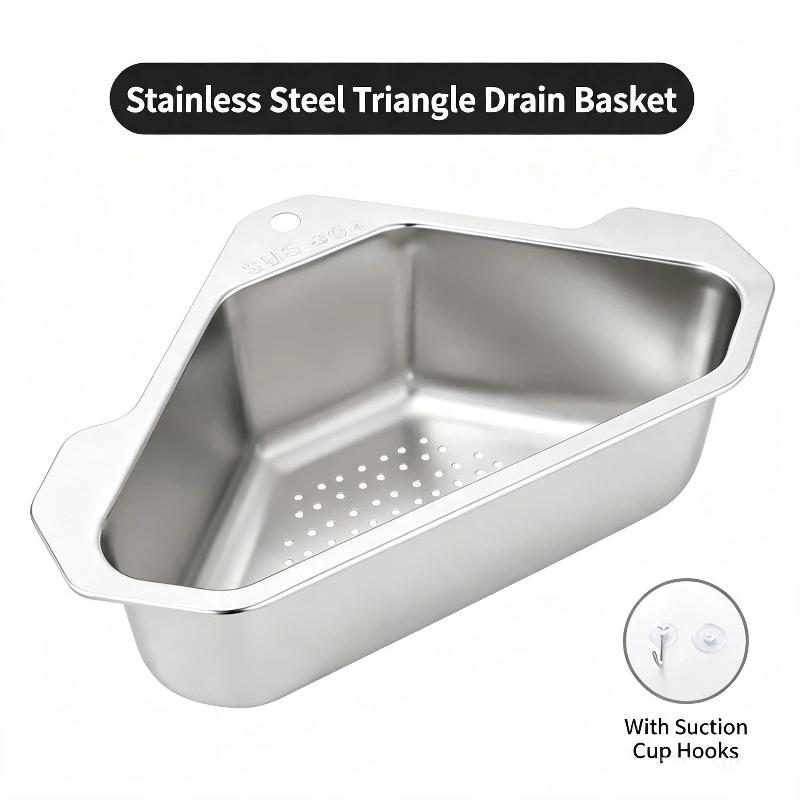 304 Stainless Steel Triangular Sink Drain Basket — Designed For Washing Fruits And Vegetables And Filtering Kitchen Waste