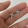 Gothic Punk Rhinestones Cross Stud Earrings for Women Men Personality Hip-Hop Heart Crystal Earrings Statement Jewelry Gifts