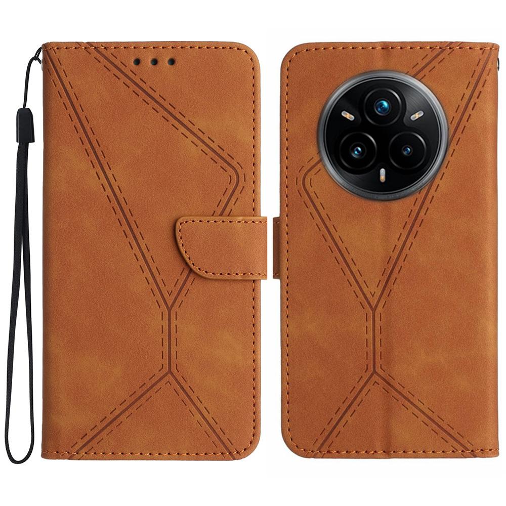 

Для Realme 14 Pro+ 5G Чехол Кожаный с тактильными линиями, отпечатанными, PU кожаный откидной чехол для телефона Brown