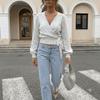 Womens V-Neck Tie-Up Irregular Knit Top - Perfect Spring/Autumn Layer