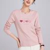 Mercerized Cotton Long-sleeved Women's Autumn New Love Embroidery Casual Loose and Thin Large-size Top