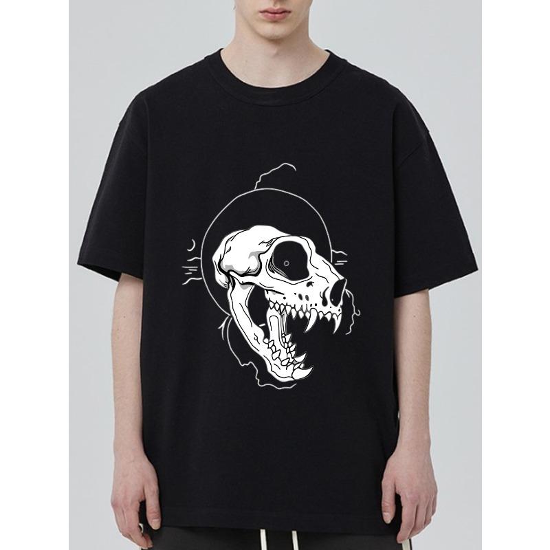 Black Oversized T Shirt with Wolf Skull Print for Casual Streetwear Fashion