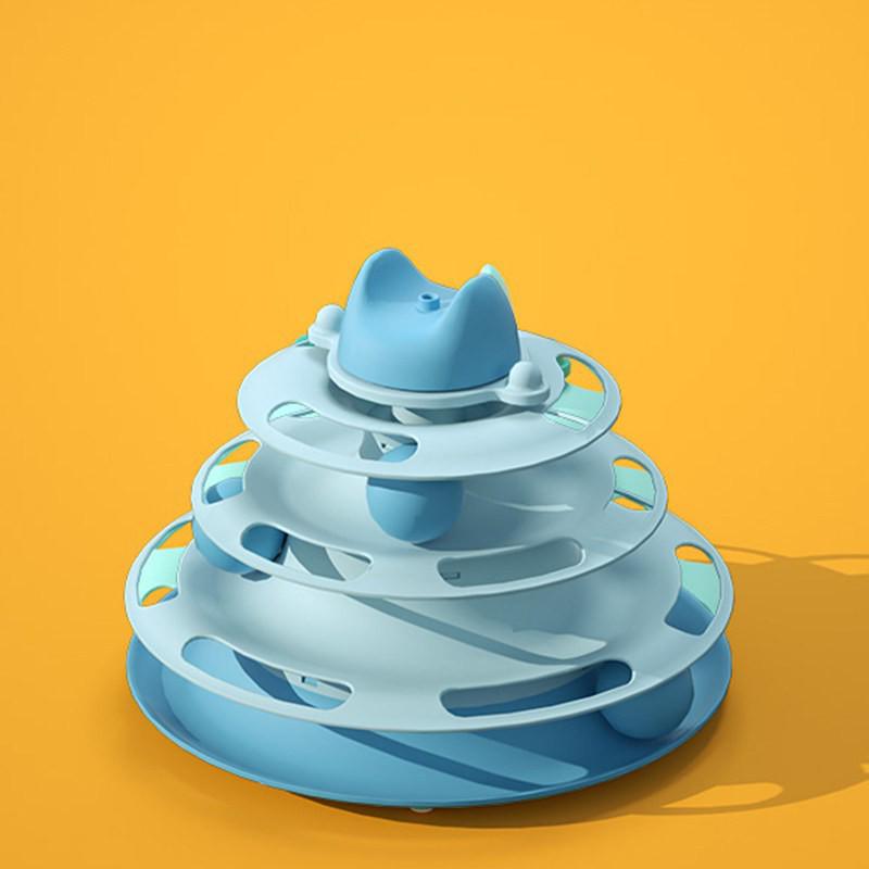 Four-Layer Cat Turntable Toy with Feather Teaser - Interactive Pet Entertainment.