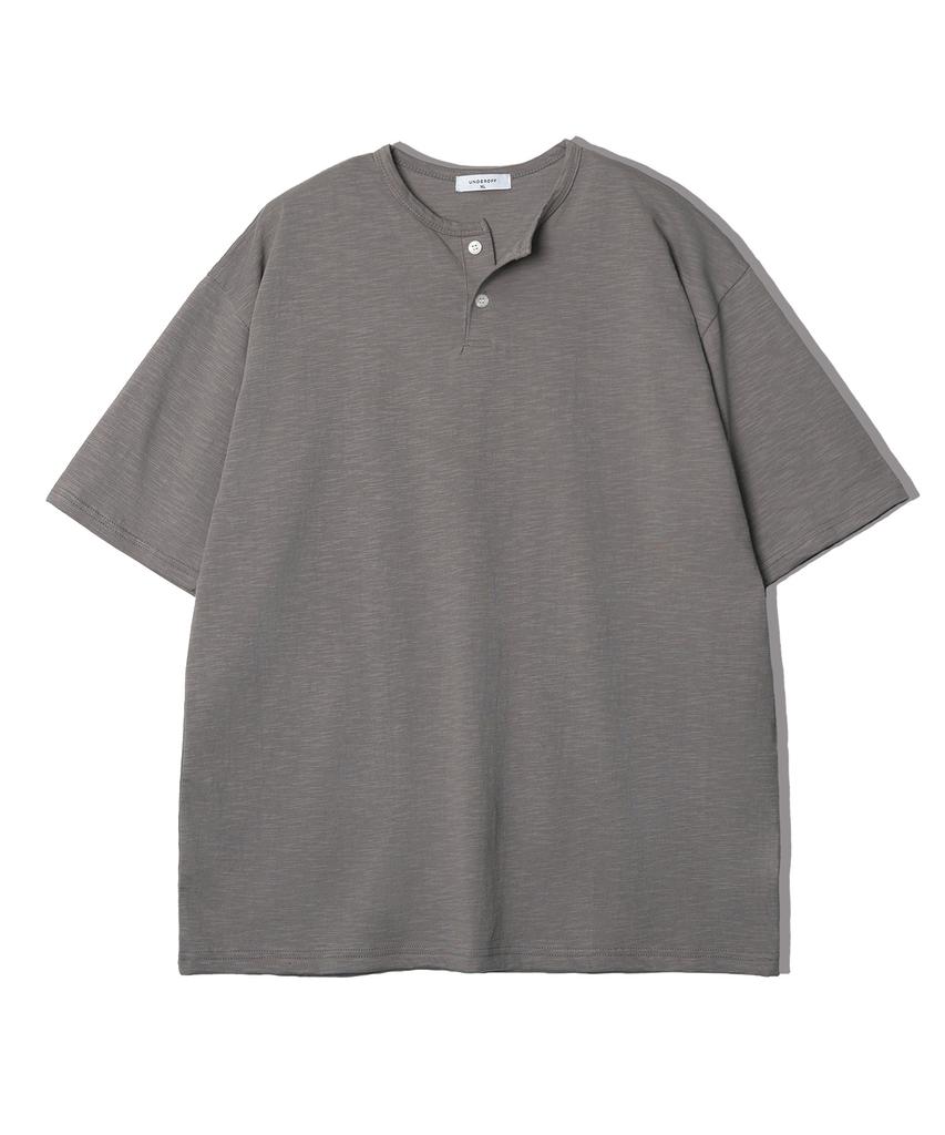 UNDEROFF Oversized Slub Henley Neck Short Sleeve T-Shirt Ivory