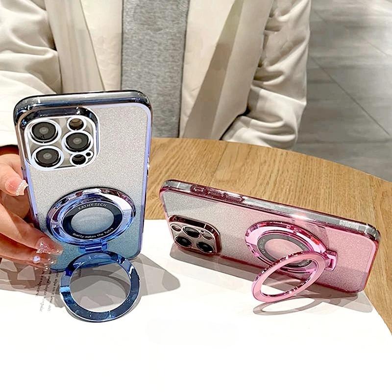 Glitter Plating Holder Silicone Case For Samsung Galaxy A17 A07 A56 A36 A26 A25 A55 A35 A52 A53 A15 A06 A33 A16 Stand Cover