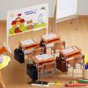 Detailliert 1:12 Puppenhaus Miniatur Klassenzimmer Set mit Schreibtisch, Tafel, Schultasche; Perfekt für Puppenhauszubehör