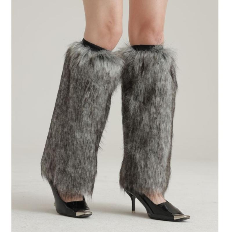 Faux Furs Wolf Plush Leg Warmer For Winter Cold Weather Leg Protections Leg Sleeves Cosplay Event Costume Accessories