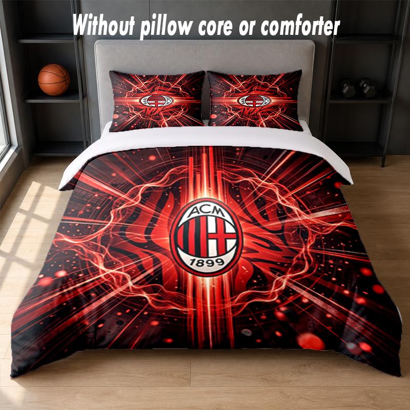 סט מצעים AC Milan עיצוב מיטה 1 ציפה לשמיכה + 2 ציפיות לכריות רך נושם מצעי מיטה לבית
