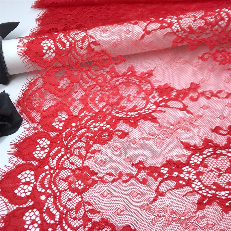 3m x 34.5cm Red French Chantilly Lace, Non-stretch Scalloped Eyelash Nylon Lace Fabric for Sewing, Bra, Underwear, Lingerie, Dress, Garment, Crafting