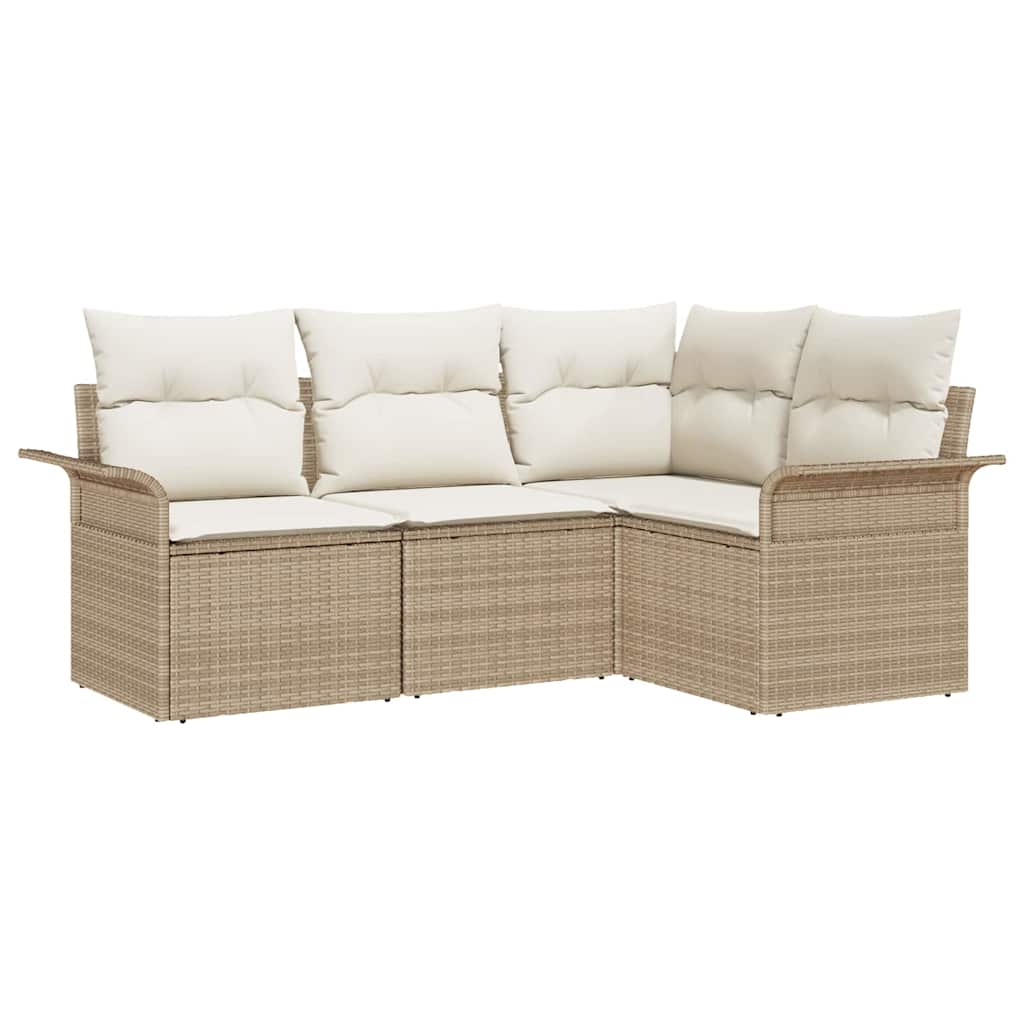 Garden Sofa Set with Cushions 4 Pcs Beige Poly Rattan