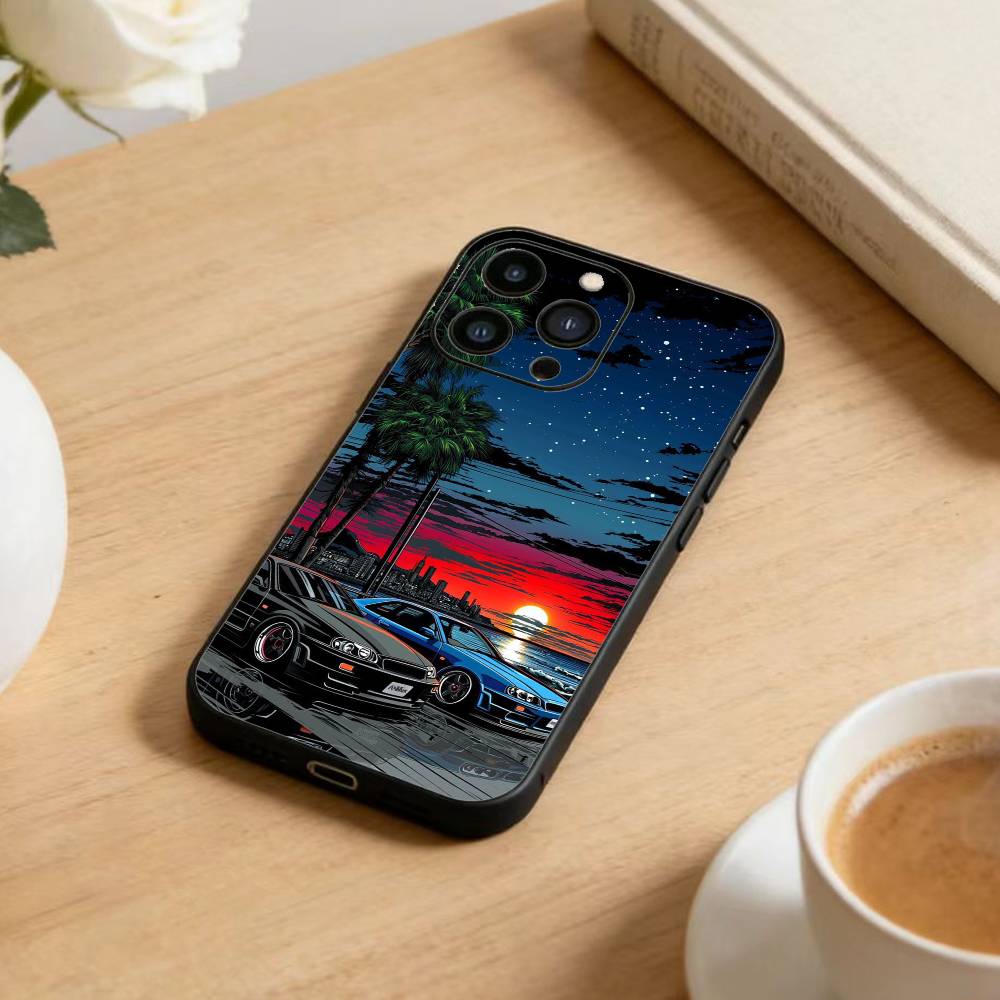 Cool Car Phone Case For iPhone17,16,15,14,13,12 Plus,Max Soft Silicone Black Cover