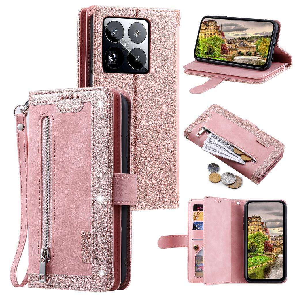 For Xiaomi 15 Pro Case PU Leather Phone Cover with Zipper Wallet 9 Card Slots