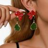 Silver Needle Resort Style Drip Glaze Color Block Flower Stud Earrings - Retro High-end Personality Niche Ear Jewelry for Women.