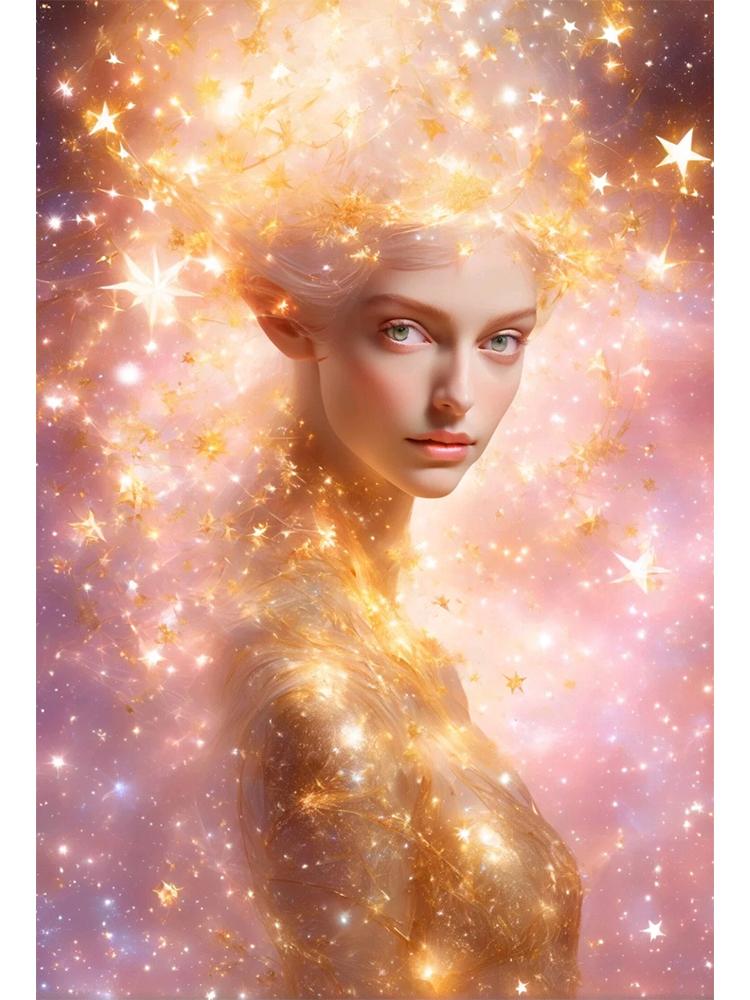 Neue Diamantmalerei, verträumtes goldenes funkelndes Feenmosaik, volles rundes quadratisches Diamantgemälde, neue Stickerei, 5D-DIY-Dekoration