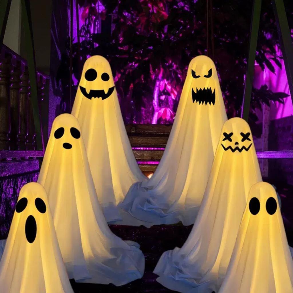 Adjustable Height LED Lighted Ghost Decorations For Halloween Outdoor Indoor Party Haunted House With Windproof Water Base