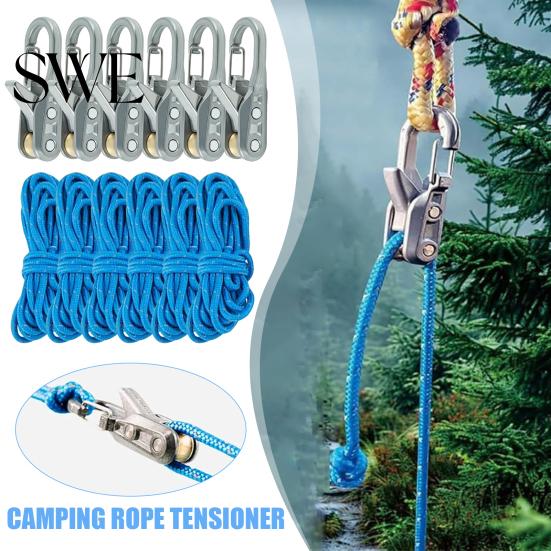 Rope Tensioner Tool 2/6/8/10/12/16/20Pcs with Roller Cord Heavy Duty Metal Outdoor Camping Tightener Backpacking Hiking Boating Guyline Adjuster Brass