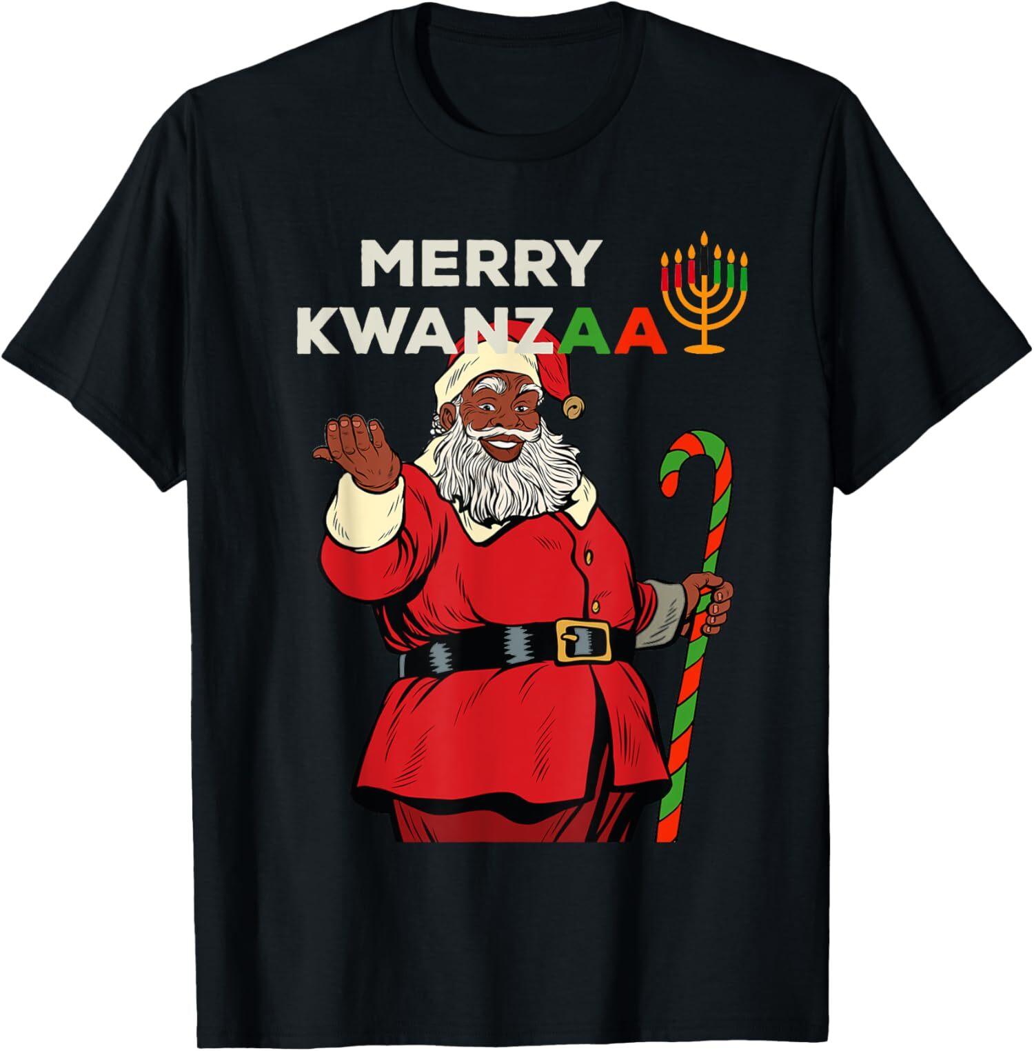 Merry Kwanzaa Santa Black Christmas African American Unisex T-shirt M