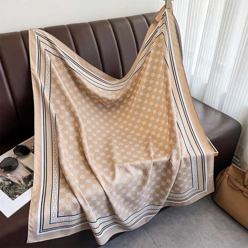 Fashionable and Light Luxury Twill Silk Scarf for Women  Japanese and Korean Simple Striped Large Square Scarf Ins Style Multifunctional Shawl Scarf
